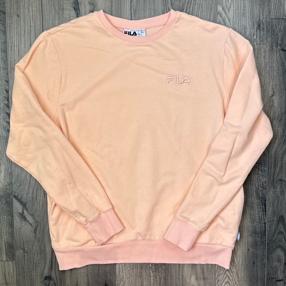Fila Womens Peach Crew Neck Long Sleeve Sweatshirt Embellished Logo Pocket - Picture 2 of 5